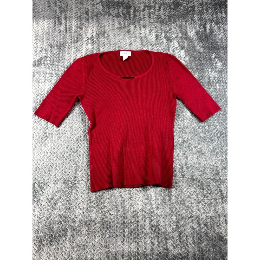 Carmen Marc Valvo Ribbed Knit Top Womens XL Red Soft Luxury Casual Scoop Neck‎